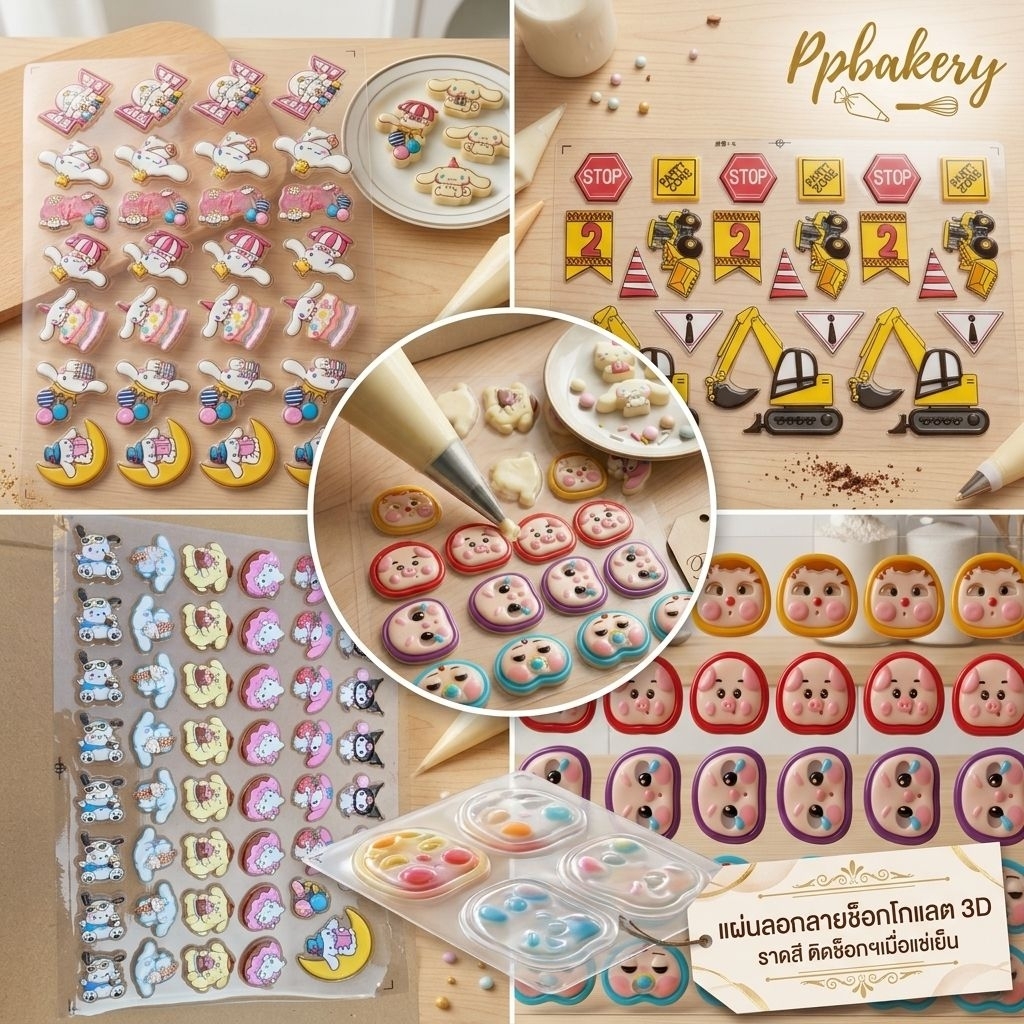แผ่นลอกลายช็อกโกแลต 3 มิติ ลายการ์ตูน แผ่นพิมพ์ช็อกโกแลตแบบนูน (3D Chocolate Transfer Sheet) สำหรับทำท็อปเปอร์ตกแต่งเค้ก